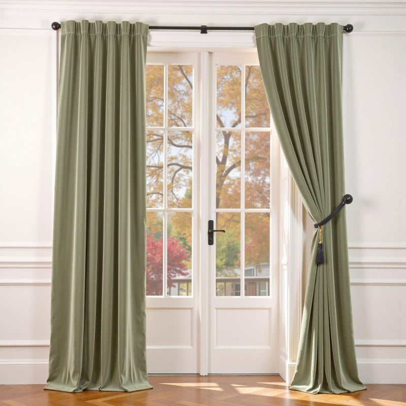 Lazzzy Velvet Blackout Curtains Thermal Insulated Room Window Drapes Super Soft Luxury Curtains for Living Room Bedroom Rod Pocket 2 Panels, Olive Sage, 52" W x 96" L - Image 1